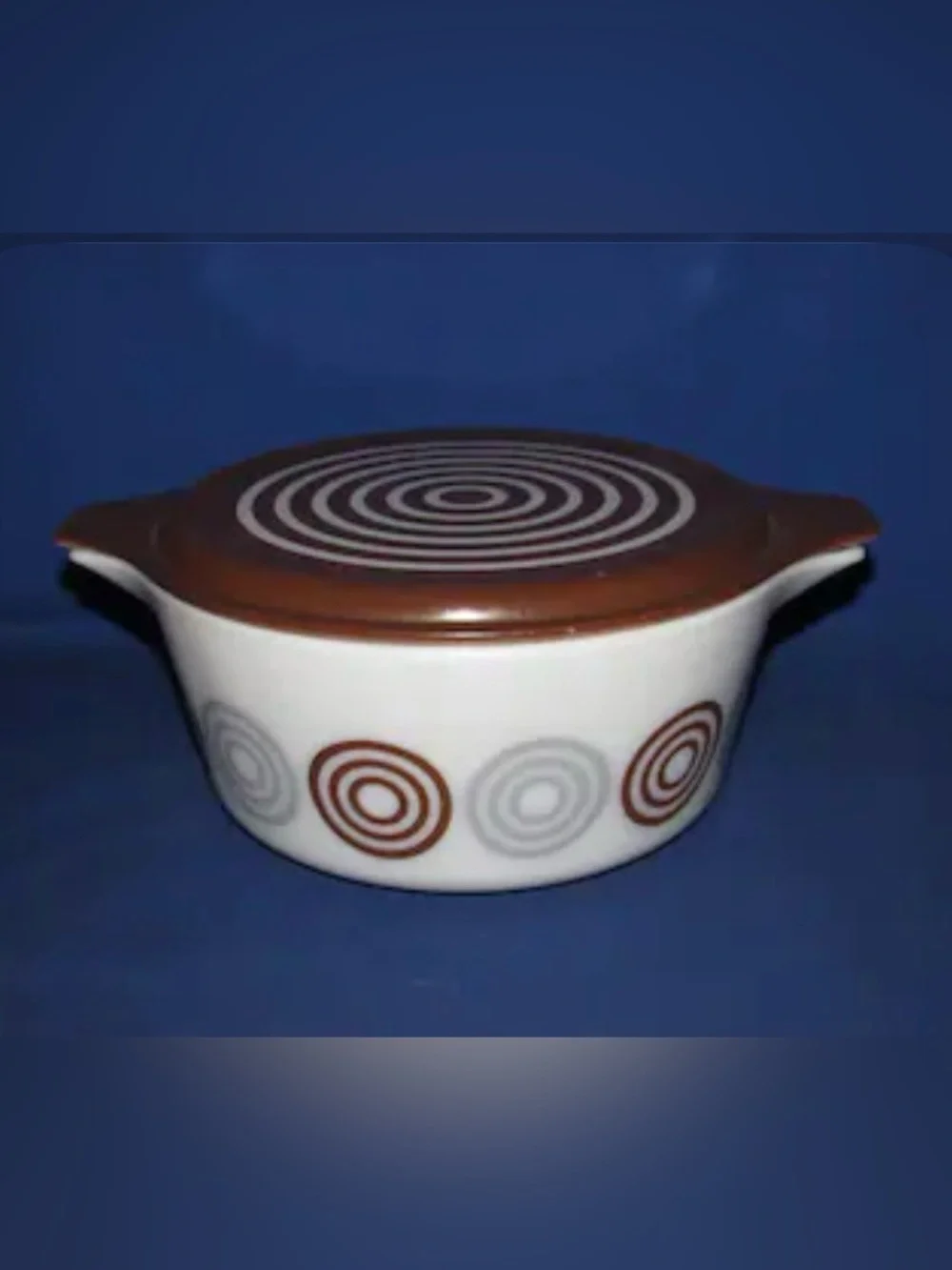 Vintage Salton Cosmopo Pyrex Casserole Dish with Lid Brown Swirl Pattern